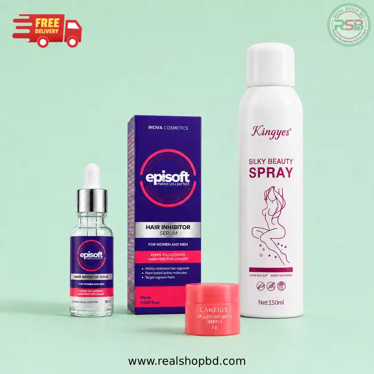 05 Beauty Spray + Episoft Serum + Laneige Lip Balm - 3 in 1 Combo - Image 1